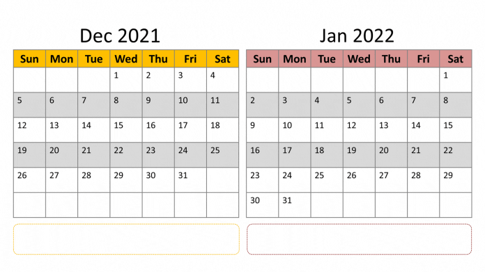 December 2021 January 2022 calendar