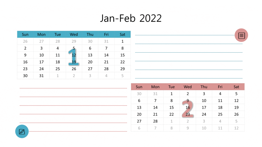 January and february 2022 calendar