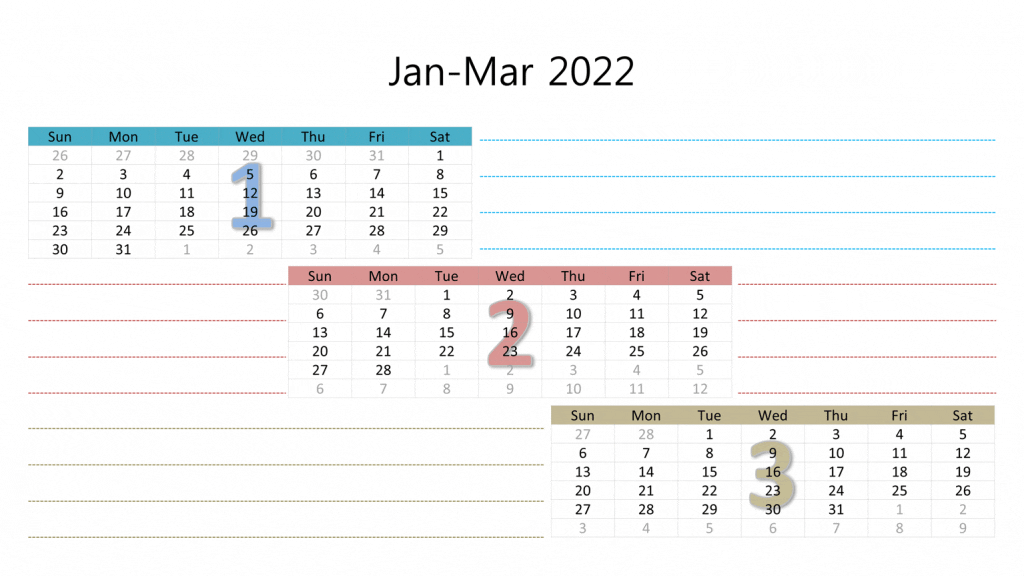January February March 2022 calendar