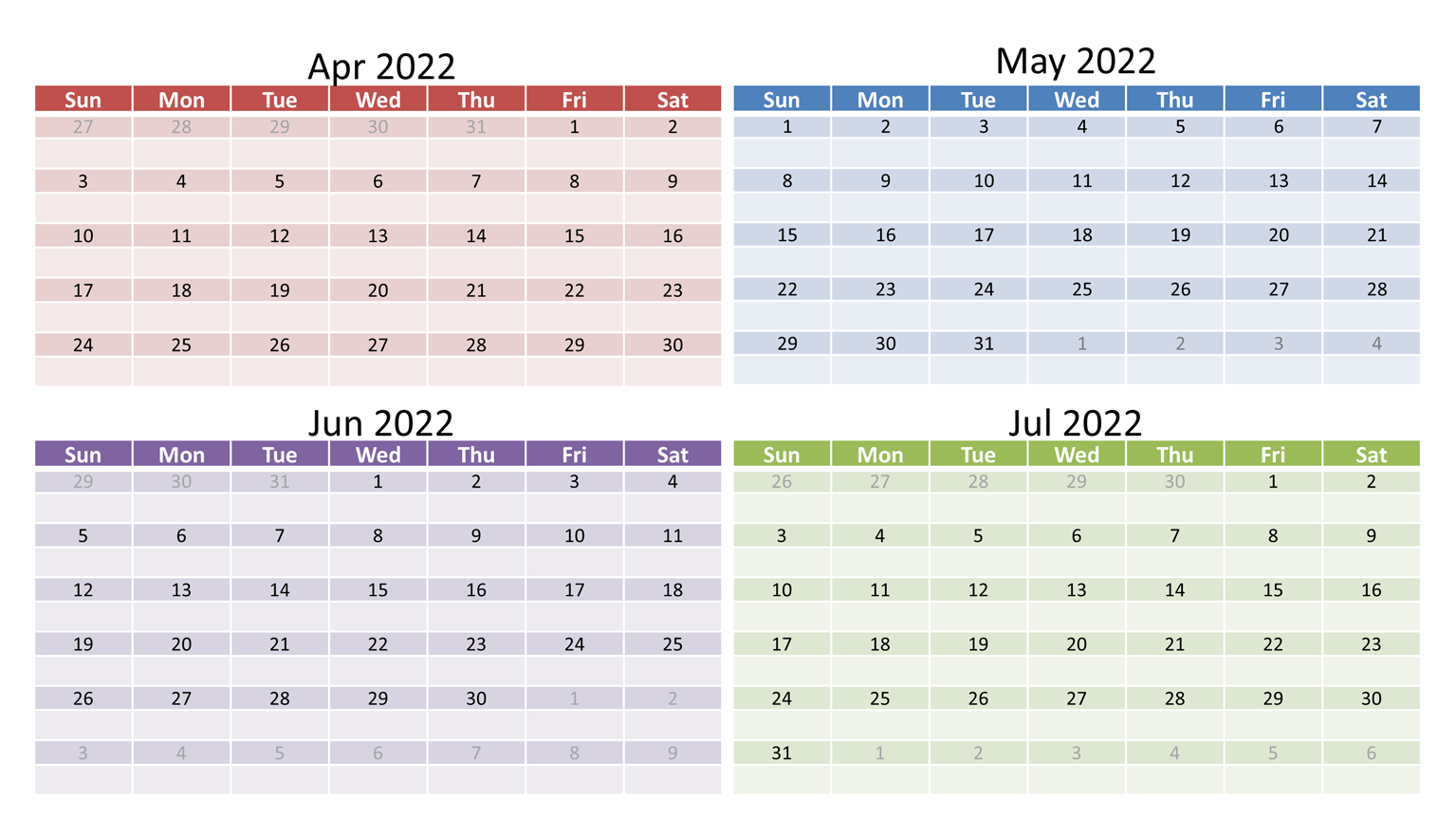 April 2022 calendar