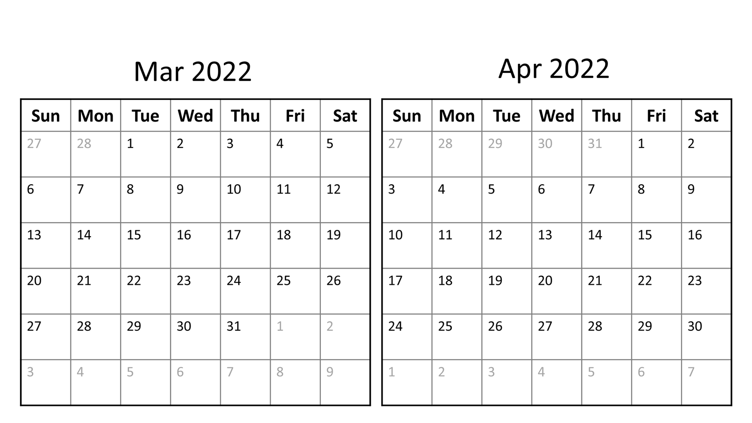 April 2022 calendar
