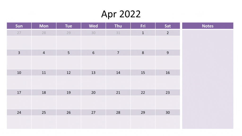 2022 April calendar