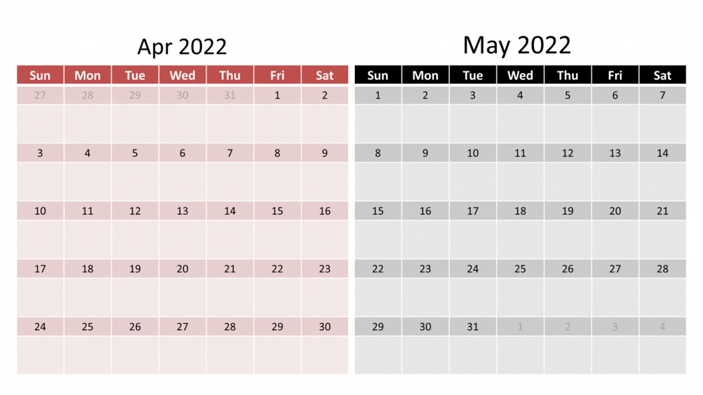 April and May 2022 calendar