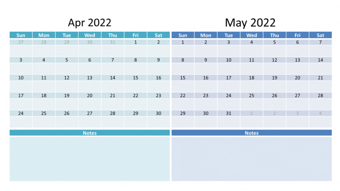 April and May 2022 calendar