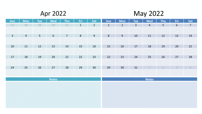 April and May 2022 calendar