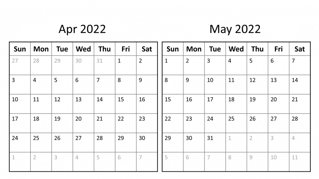 two month calendar 2022