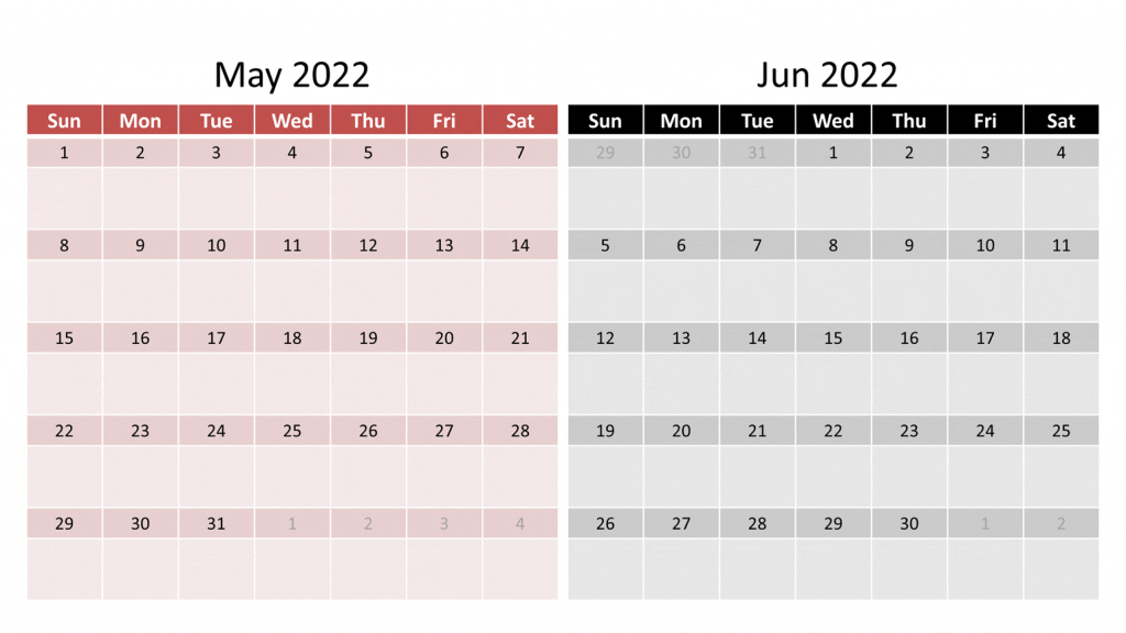 May and Jun 2022 calendar