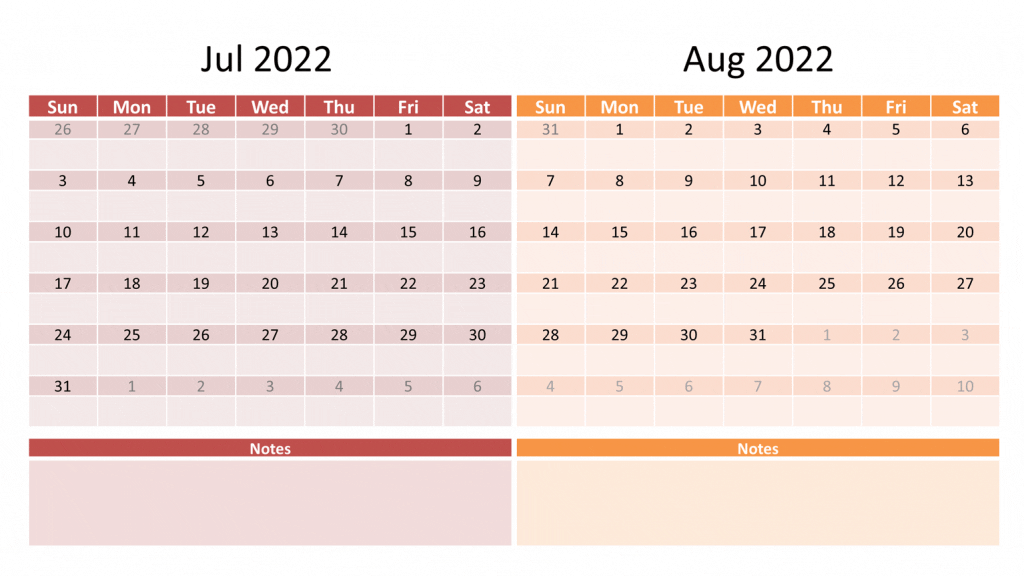 July and august 2022 calendar