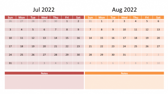 July and august 2022 calendar