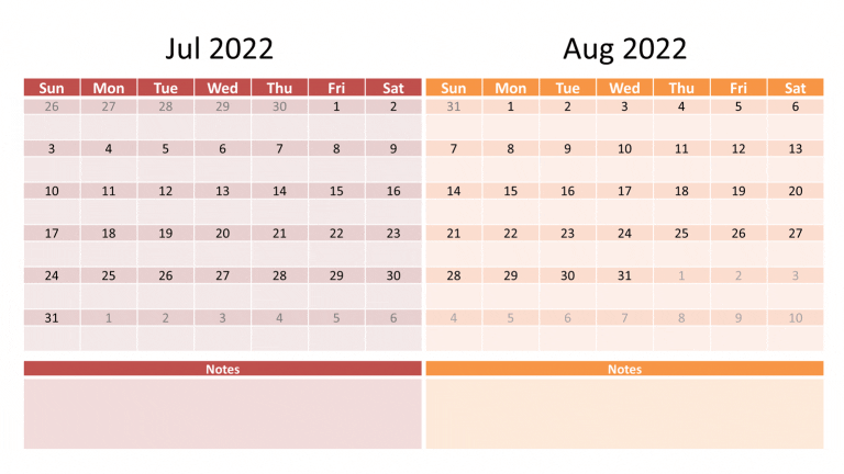July and august 2022 calendar