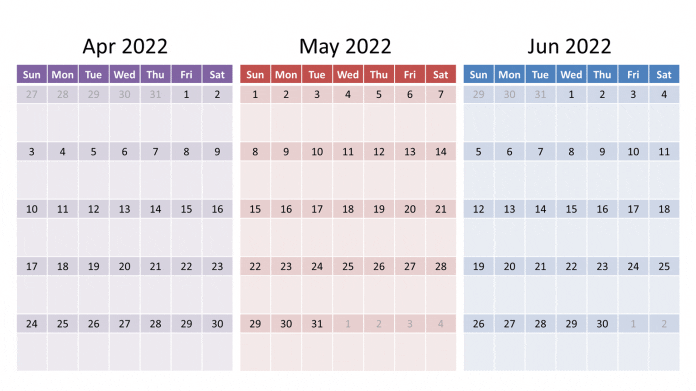 3 month calendar 2022