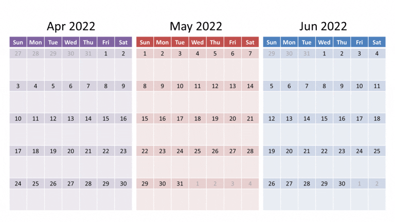 3 month calendar 2022