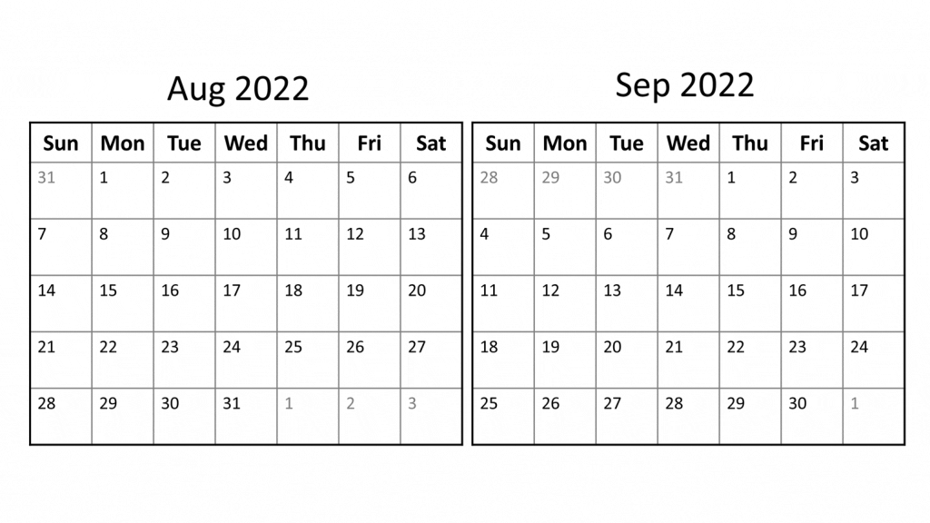 August 2022 calendar Printable