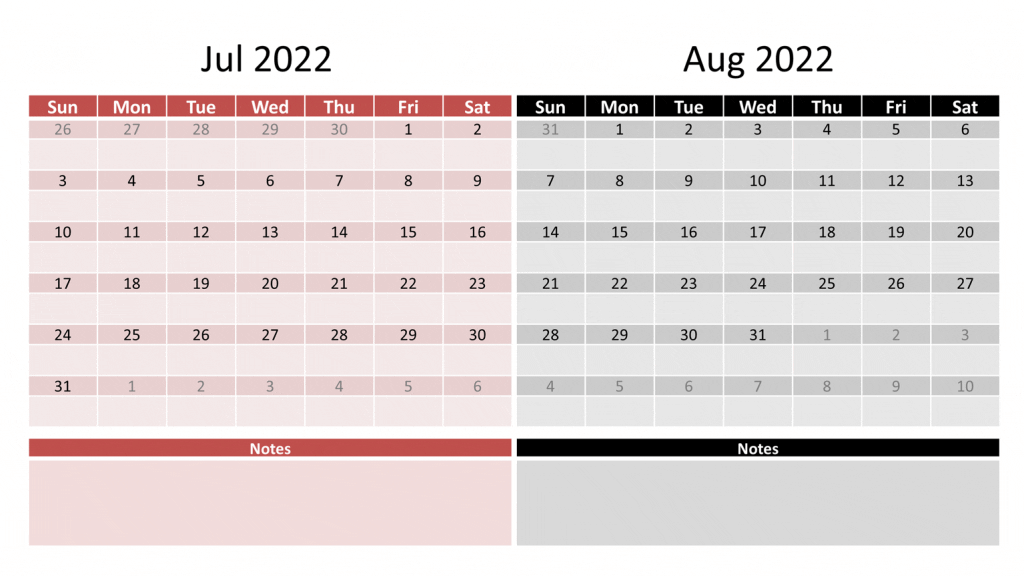 july and august 2022 calendar