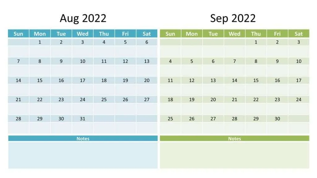 August and September 2022 calendar 