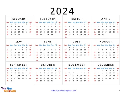 Printable 2024 Calendar Monthly Template - Free Powerpoint Template