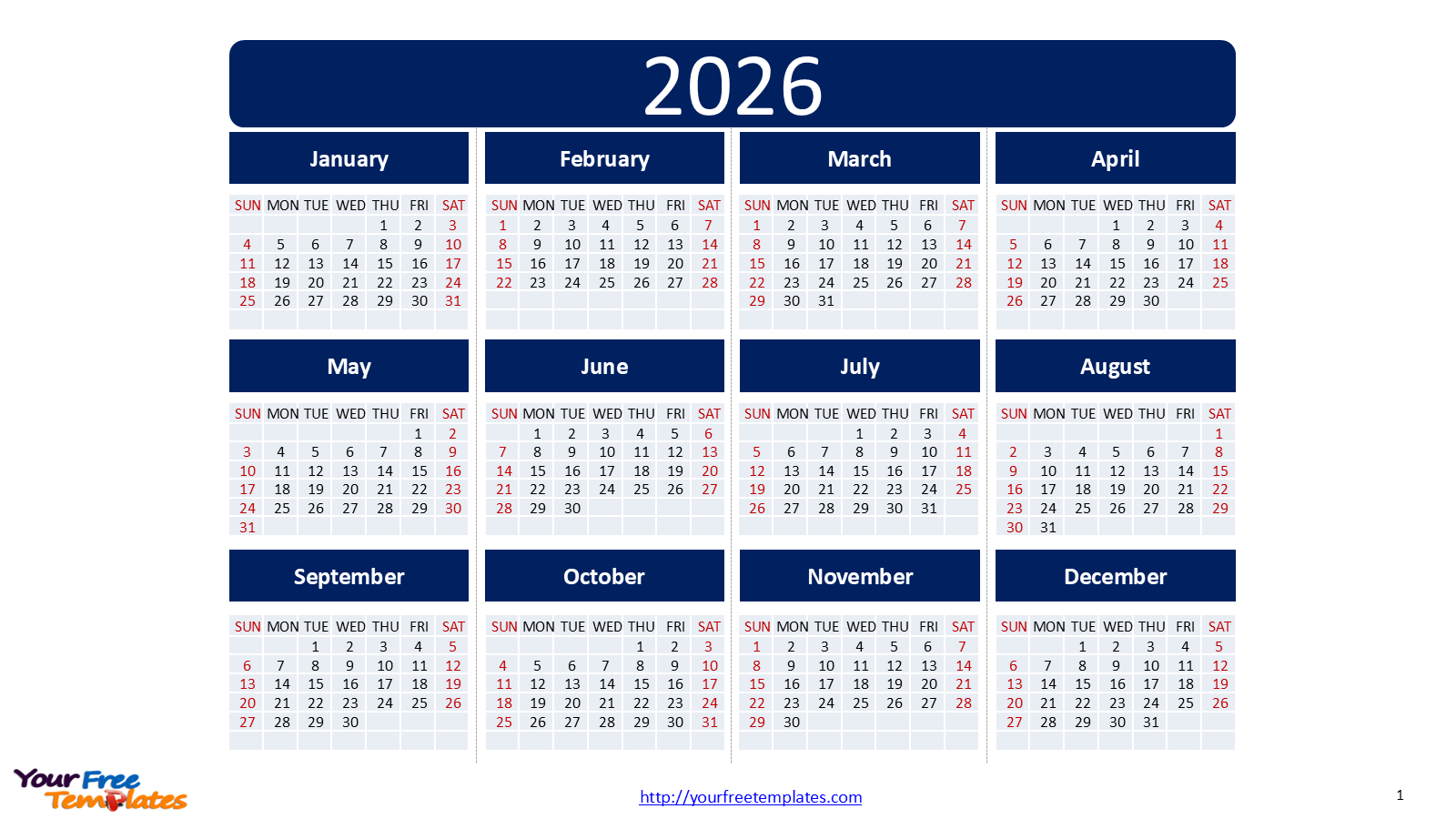 2026 calendar
