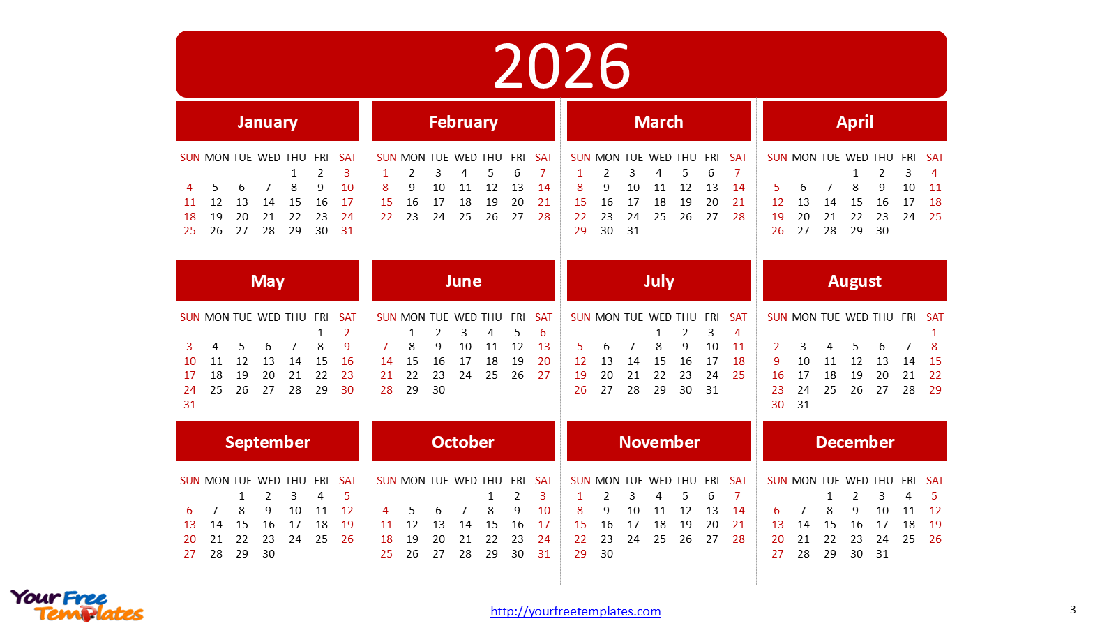 2026 calendar