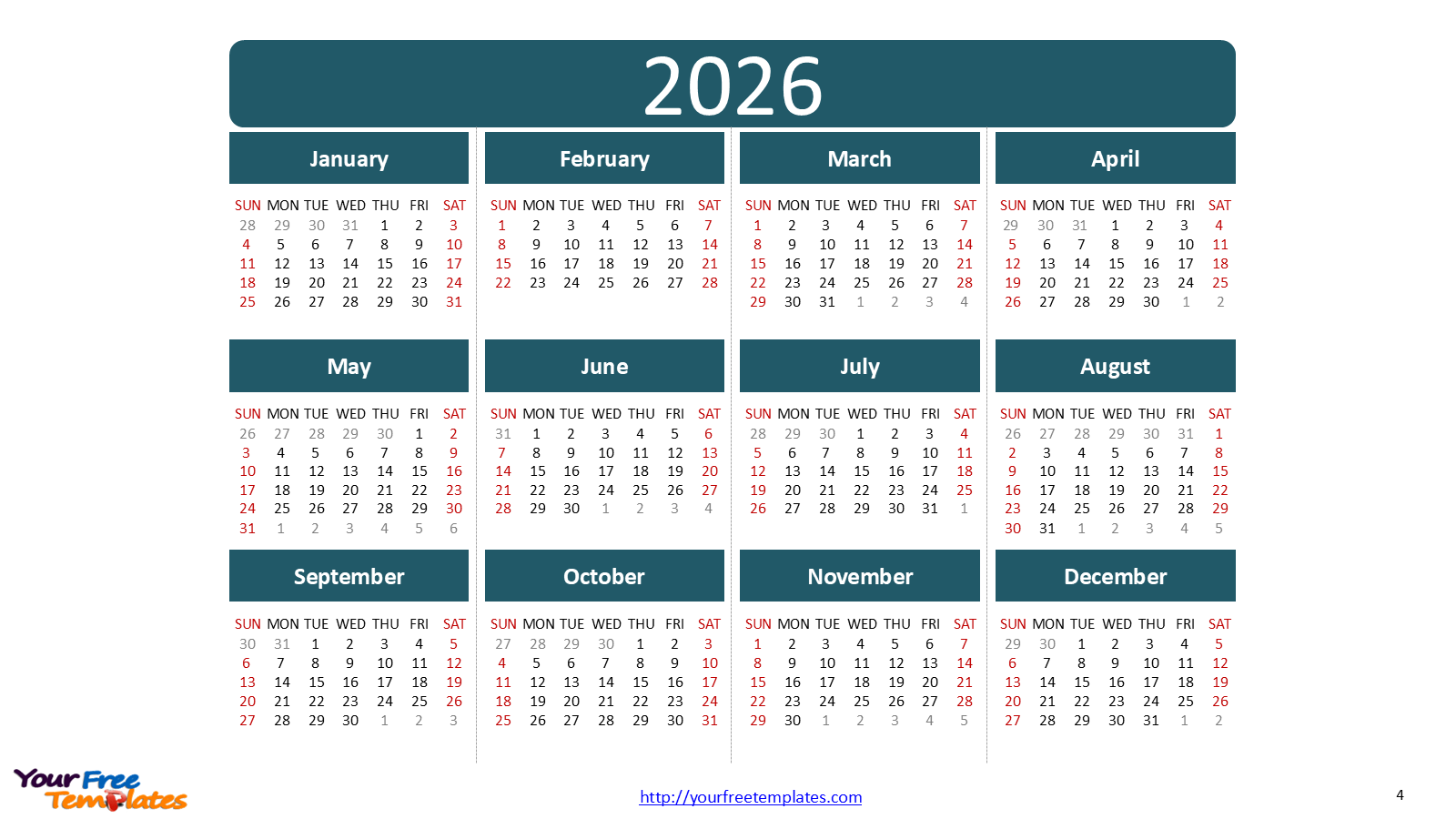 2026 calendar