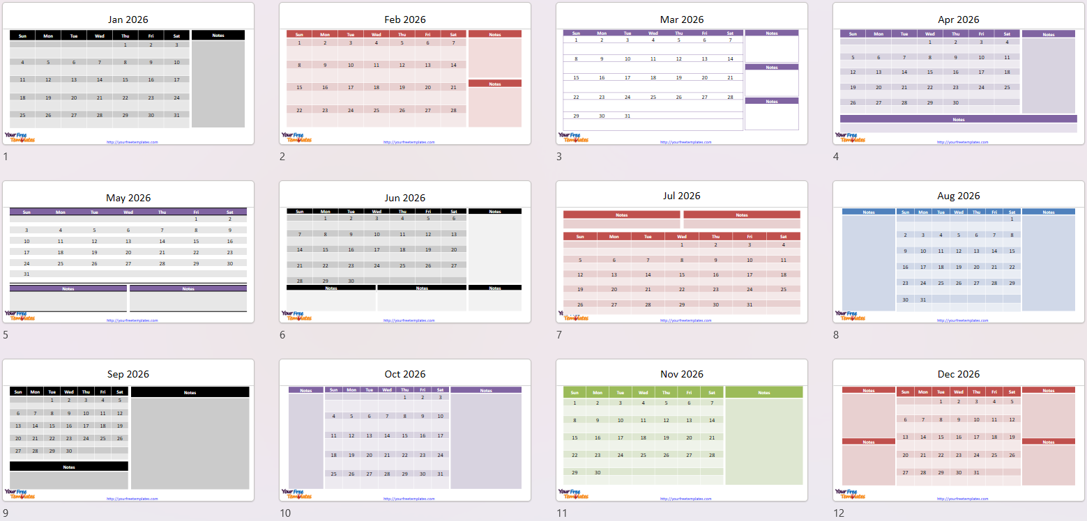 Monthly calendar template