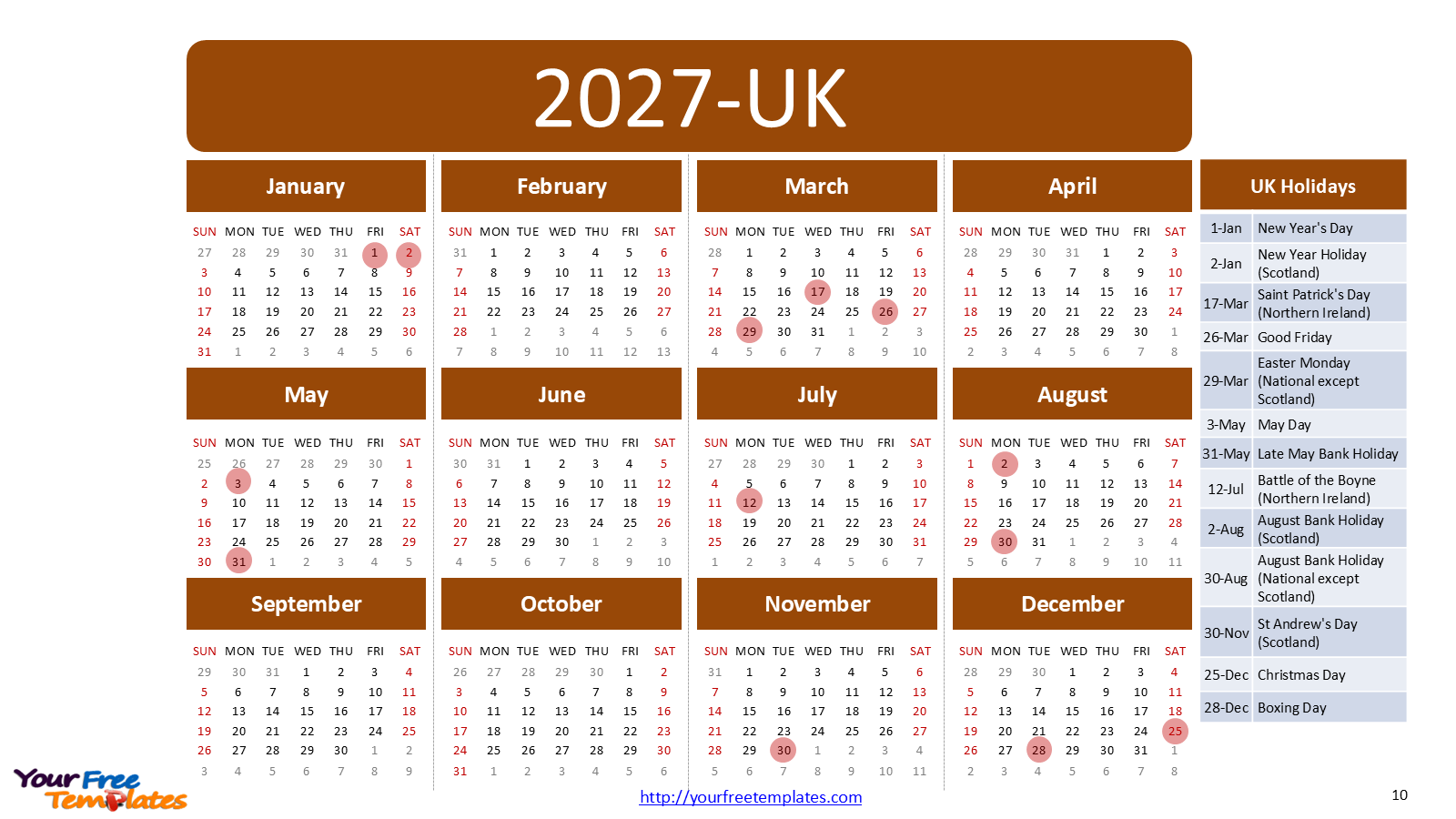 PowerPoint calendar 2027