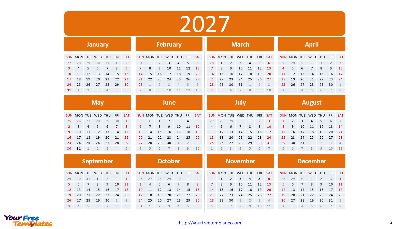 2027 Calendar Template for PowerPoint – 10-Slide Deck with Fortune Colors & National Holidays 19 2027 calendar template