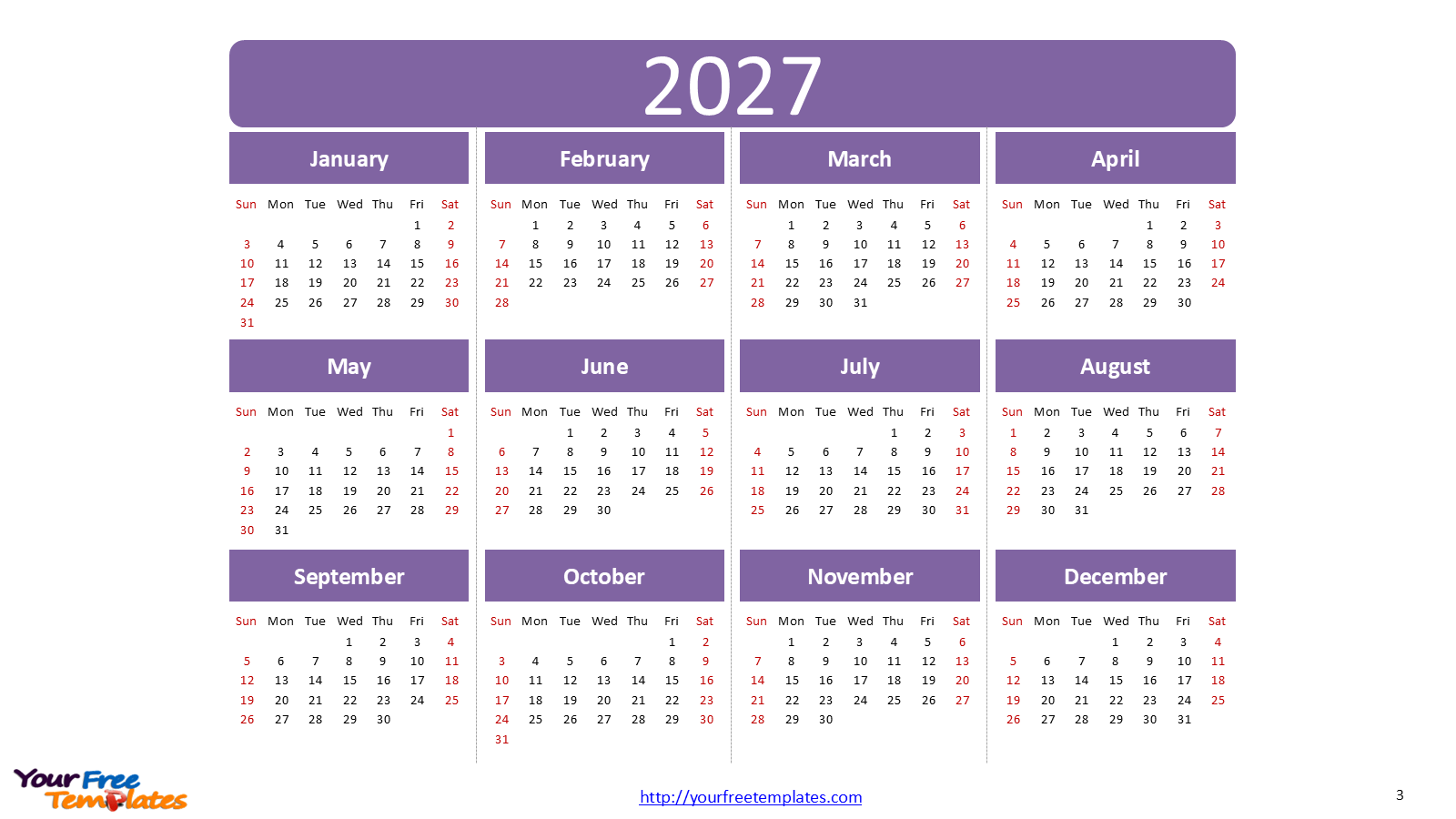 2027 Calendar Template for PowerPoint – 10-Slide Deck with Fortune Colors & National Holidays 20 2027 calendar template